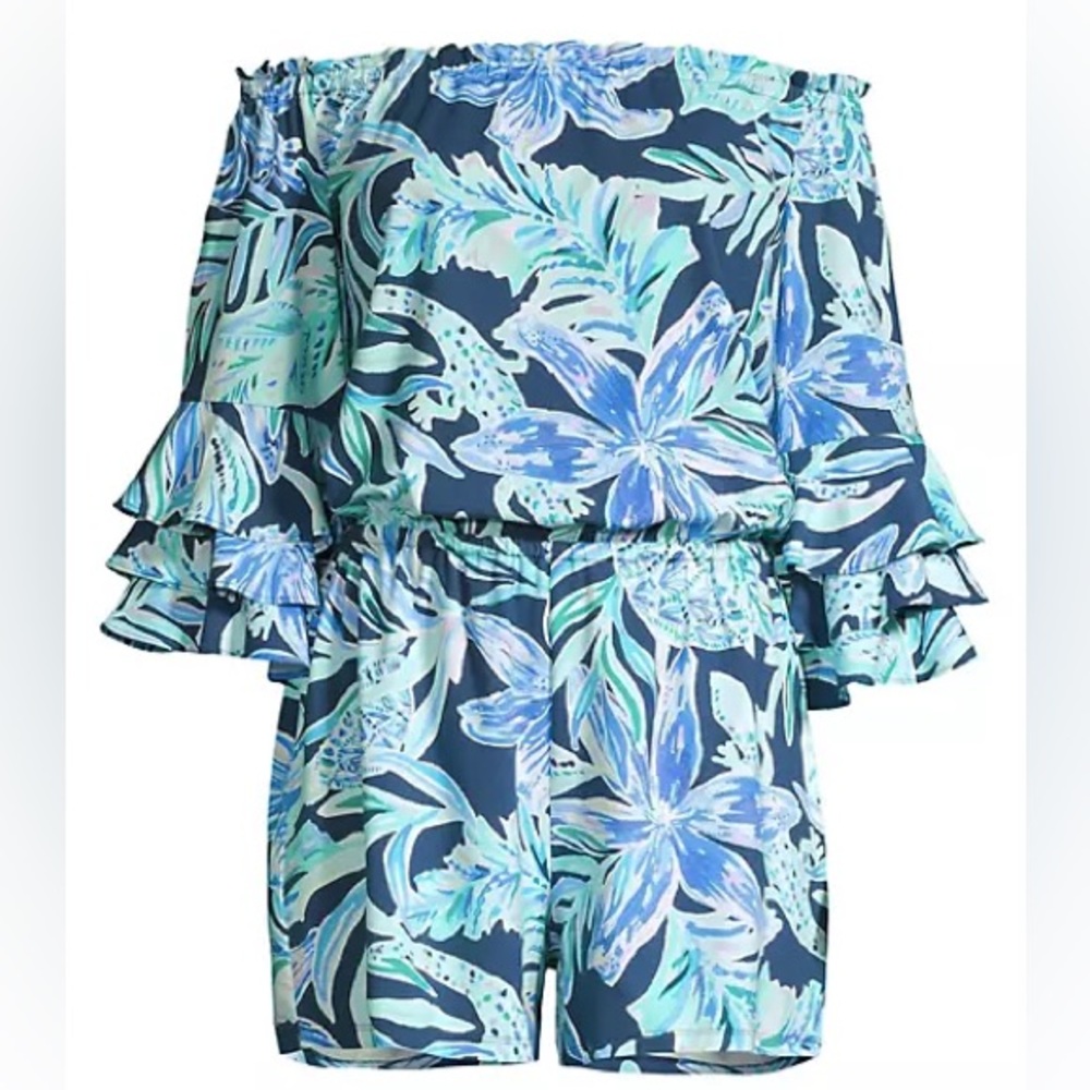 Lilly Pulitzer Calla Printed Off-The-Shoulder High Tide Romper